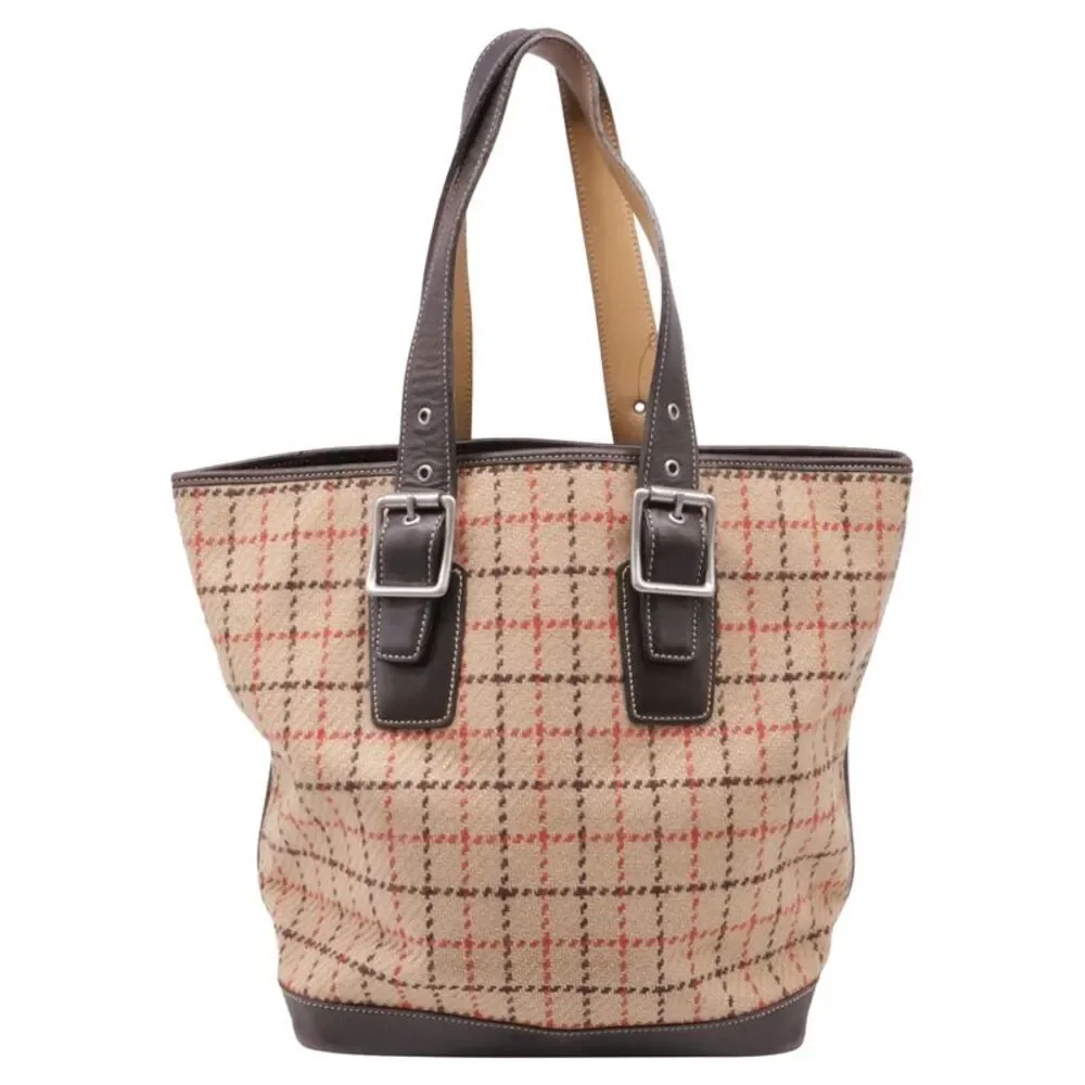 Coach Plaid Tweed Tote Bag in Beige Wool